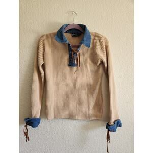 Y2k Cavalini Women's 2 Tone Long Sleeve Top L